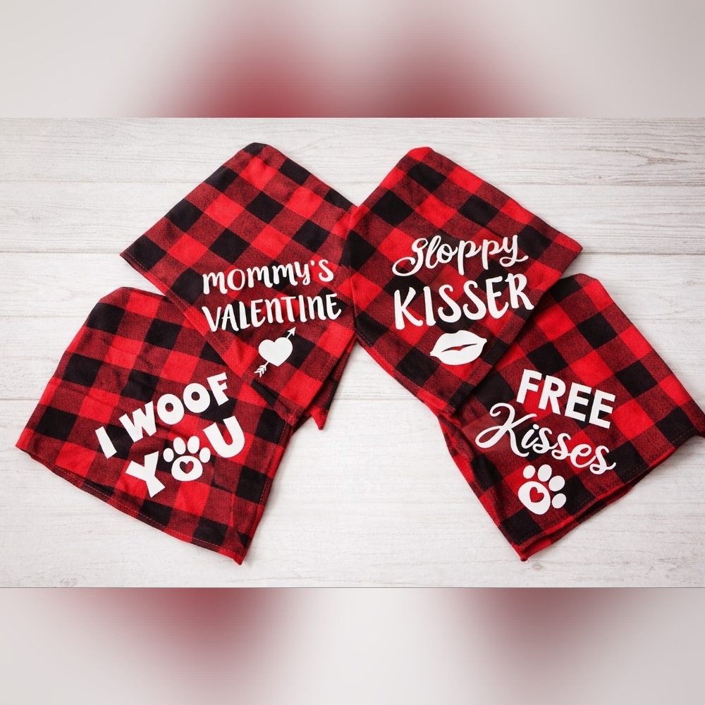 Valentine Dog Bandanas Bundle – Red Buffalo‎ Plaid “Mommy’s Valentine” & More